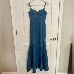 Blue Denim Studded Mermaid Maxi Dress - Size Small